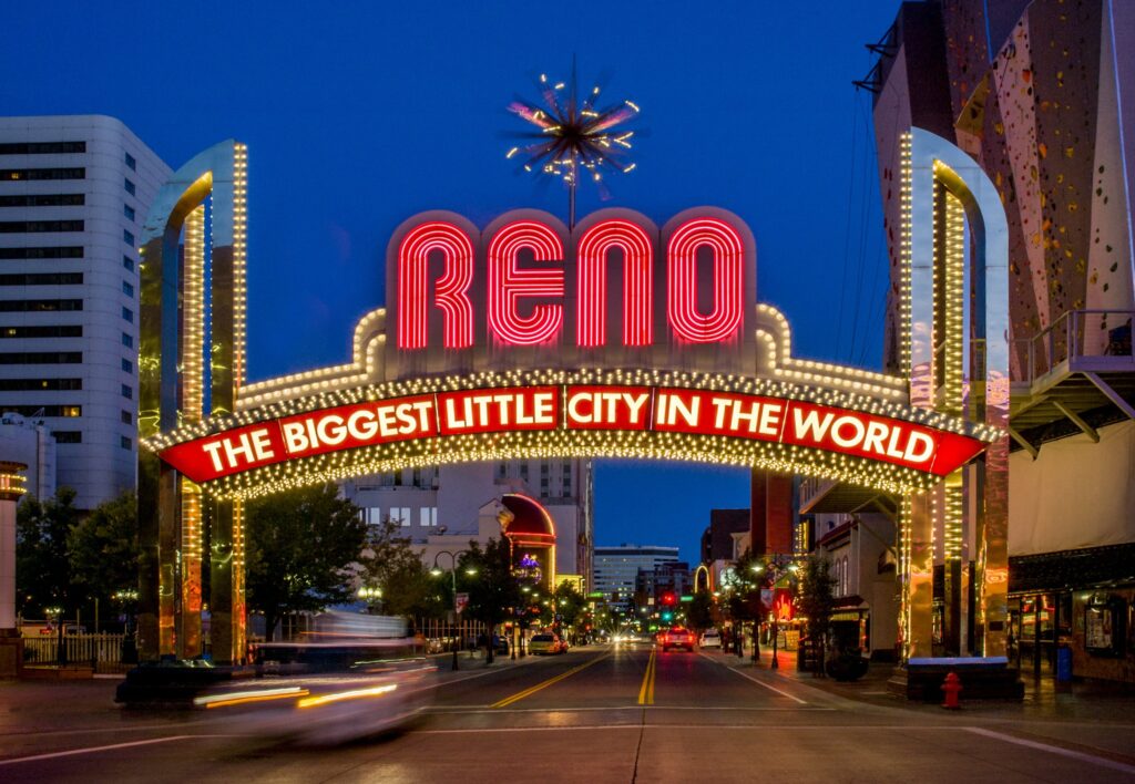 Reno, Nevada's iconic arch in downtown. Reno, Nevada's iconic arch in downtown.