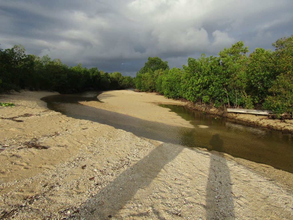The east side of the "ilog" (river) that flows out to the sea.